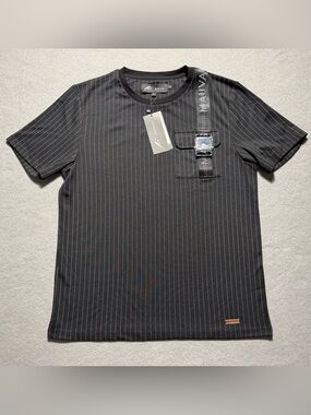 Mauvais Pinstripe T-Shirt Men’s Large NWT Black Buckle Pocket Stretch Tee